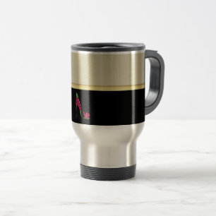 Mug De Voyage Fille moderne élégante, Noir, Crème, Talon Fleur
