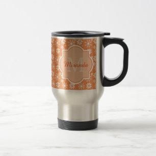 Mug De Voyage Fille Monogramme mignon Orange Daisy Fleurs et nom
