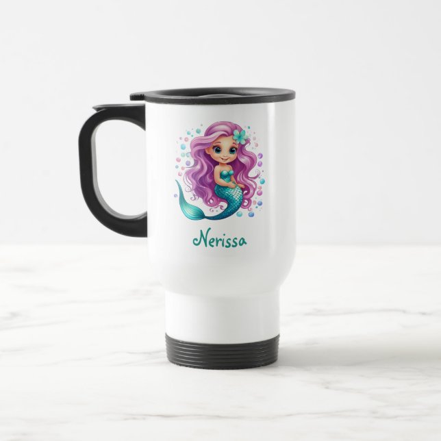 Mug De Voyage Fille Pastel Purple Sirène thème Anniversaire Fave (Gauche)