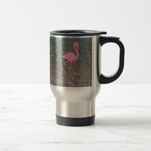 Mug De Voyage Flamant rose rose de monogramme + L'eau d'océan (Droit)