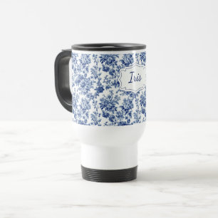 Mug De Voyage Fleur bleue et blanche vintage personnalisée