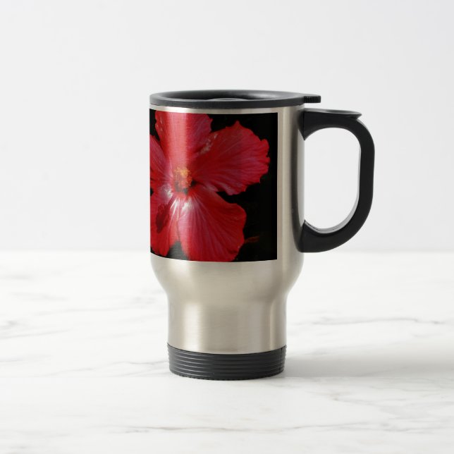 Mug De Voyage Fleur d'Hibiscus rouge rose chaud sur noir (Droit)