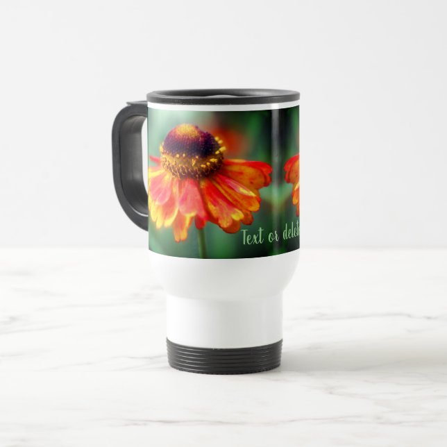 Mug De Voyage Fleur Faisée Orange Et Jaune Personnalisée (Devant gauche)