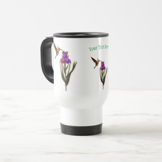 Mug De Voyage Fleur Iris de colibri personnalisée (Devant gauche)
