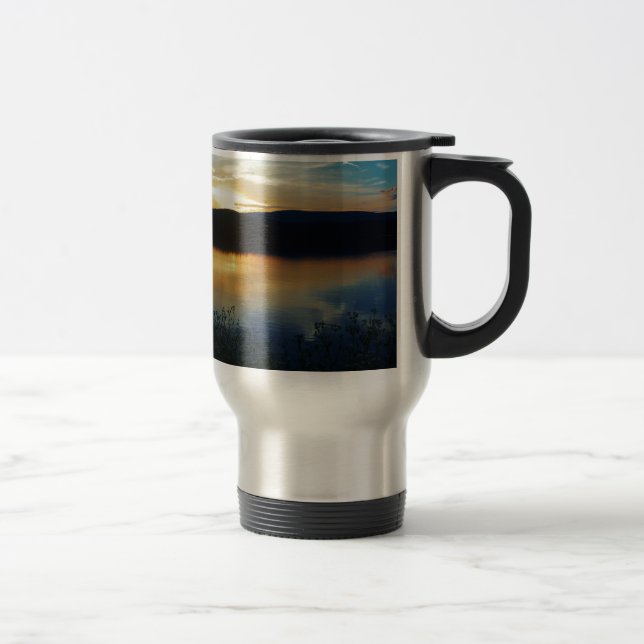 Mug De Voyage Fleur sauvage, coucher de soleil bleu (Droit)