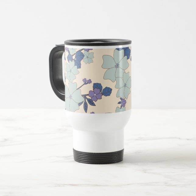 Mug De Voyage Fleurs Bleues, Fleurs Violettes, Motif Floral (Devant gauche)