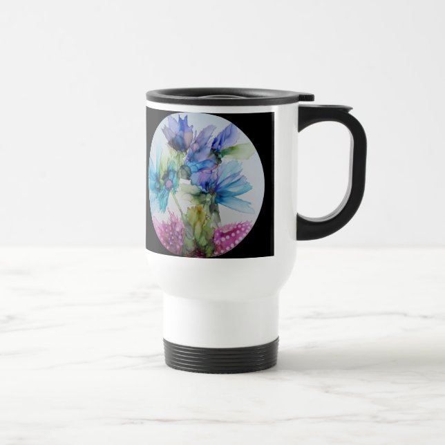 Mug De Voyage Fleurs colorées Art bleu violet rose (Droite)