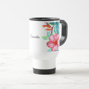 Mug De Voyage Fleurs d'aquarelle tropicale personnalisées