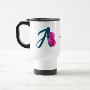 Mug De Voyage Fleurs de Zinnia Monogramme Initiale A Personnalis