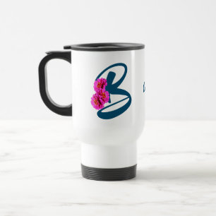 Mug De Voyage Fleurs de Zinnia Monogramme Initiale B Personnalis