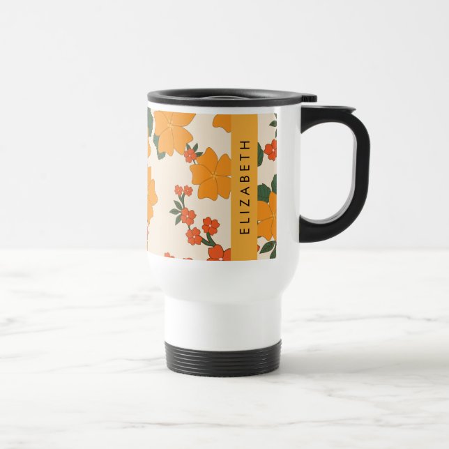Mug De Voyage Fleurs Oranges, Motif De Fleurs, Votre Nom (Droite)