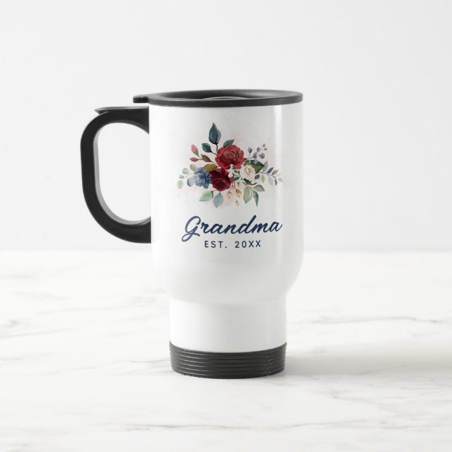 Mug De Voyage Flore Élégant Script Grandma Personnalisé (Gauche)