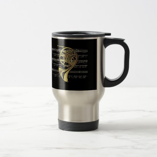 Mug De Voyage French Horn avec Partition Music ~ Arrière - plan  (Droit)