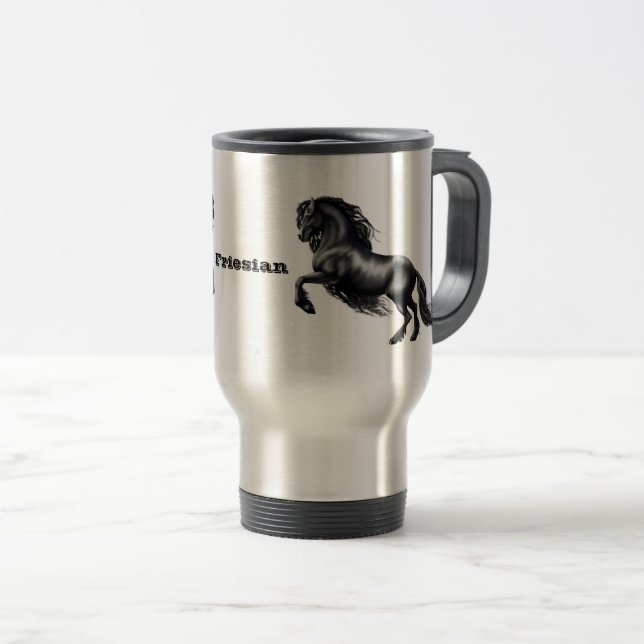 Mug De Voyage Friésien, cheval d'étalon noir, beauté noire (Devant droit)