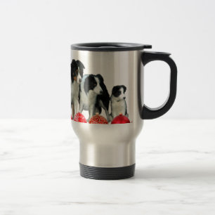 Mug De Voyage Frontière Chiens de Collie avec des ornements roug