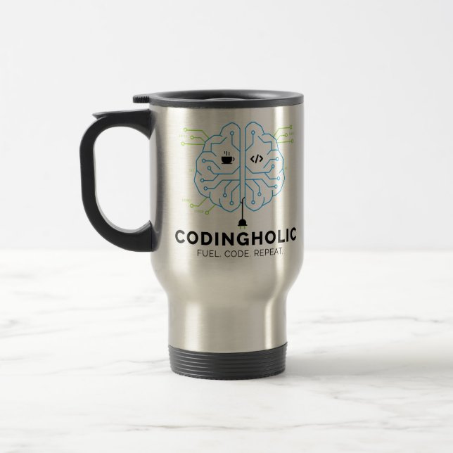Mug De Voyage Fuel Your Brain Coding Addict Programmer (Gauche)