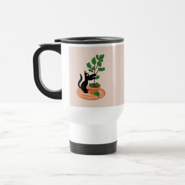 Mug De Voyage Funny Chat Fig Tree Poted Plante main tiré (Gauche)