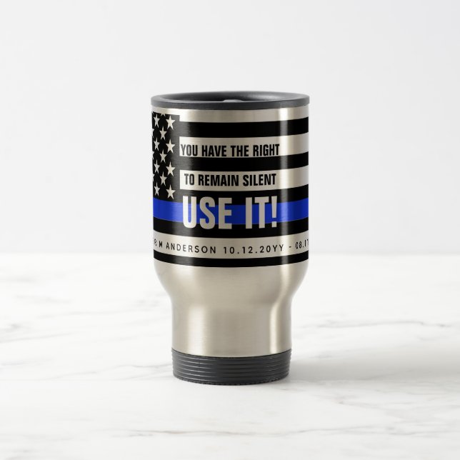 Mug De Voyage FUNNY Mince Ligne Bleue US Drapeau Officier de pol (Centre)