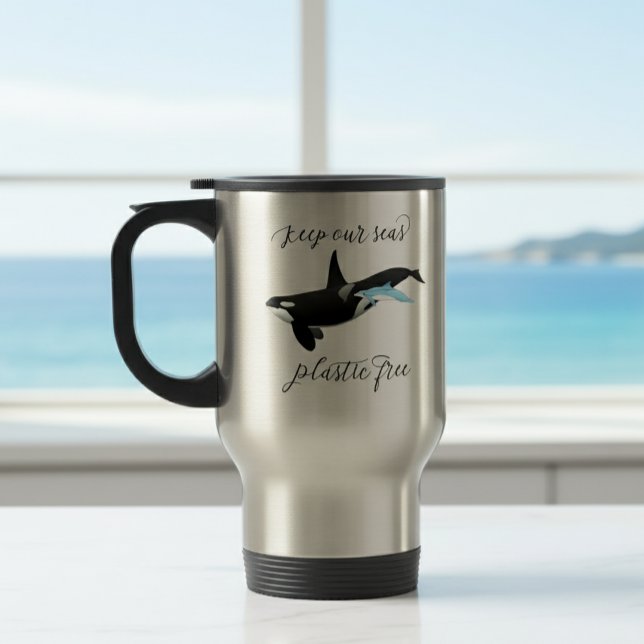Mug De Voyage Garder Nos Mers Plastique Gratuit Orca Dolphin Oce (Créateur téléchargé)