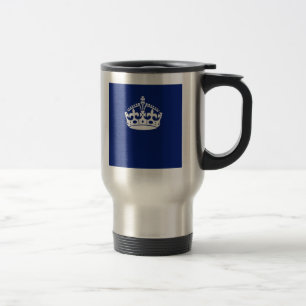 Mug De Voyage Gardez l'icône calme de couronne sur le bleu