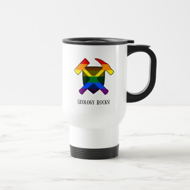 Mug De Voyage "Geology Rocks" LGBT Rainbow Flag Marmer Logo (Droite)