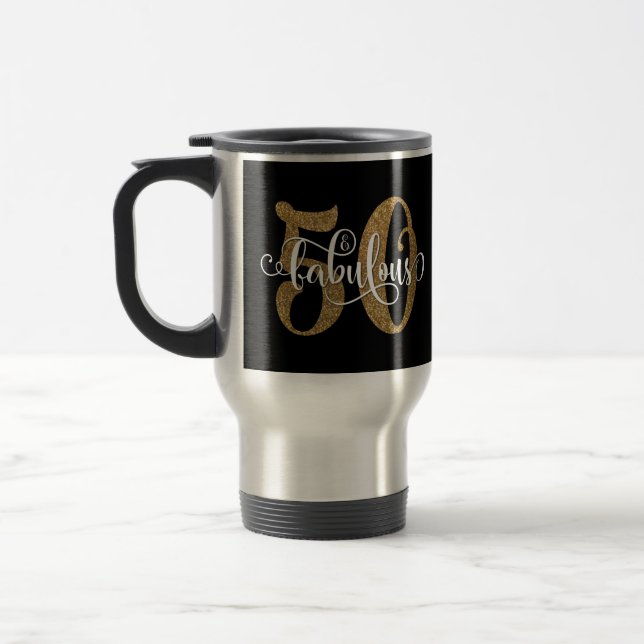 Mug De Voyage Gold Parties scintillant 50 & Fabuleuse typographi (Gauche)