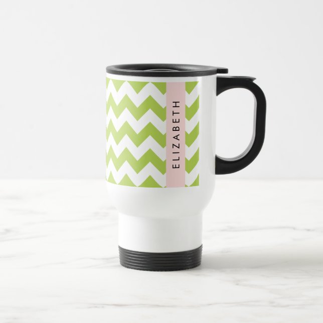 Mug De Voyage Green Zigzag, Green Chevron, Votre Nom (Droite)