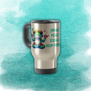 Mug De Voyage Grenouille verte moderne Inhale Exhale  