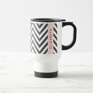 Mug De Voyage Grey Zigzag, Grey Chevron, Purple, Votre Nom