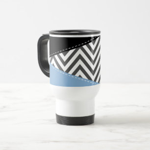 Mug De Voyage Gris Zigzag, Gris Chevron, Motif Zigzag, Bleu