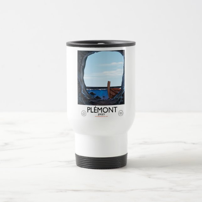 Mug De Voyage Grottes de Plémont, poster de voyage vintage Jerse (Centre)