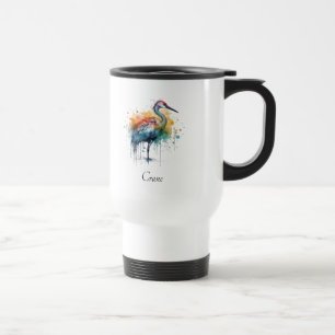 Mug De Voyage Grue gracieuse : Art aquarelle, personnalisé