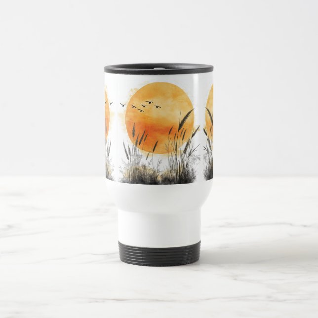 Mug De Voyage Hauteur soleil Birds Beach Grass (Centre)