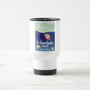 Mug De Voyage Hawaii, honolulu poster de voyage de dessin animé.