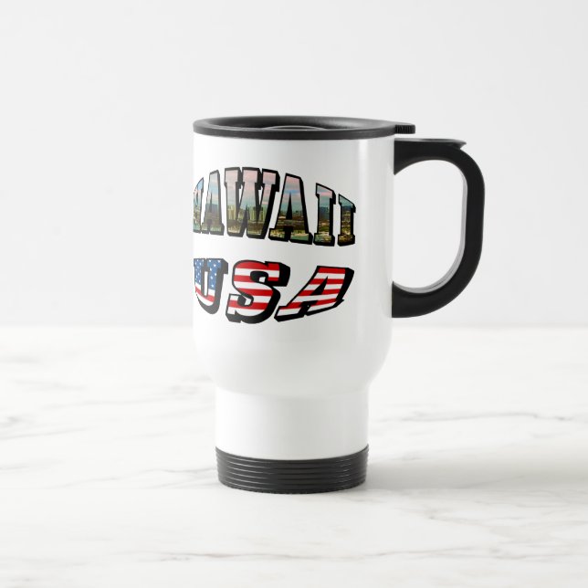 Mug De Voyage Hawaii Picture et USA Flag Text (Droite)