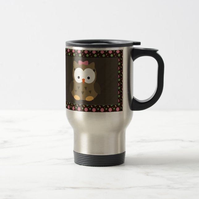 Mug De Voyage Hibou mignon de bébé avec l'arc rose (Droit)