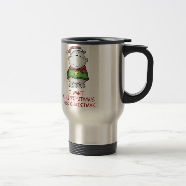 Mug De Voyage Hippopotame pour Noël - conception mignonne (Droit)