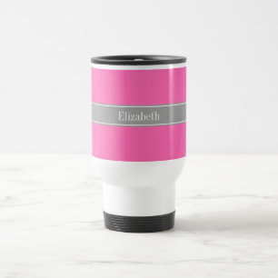 Mug De Voyage Hot Pink #2, Dark Gray Ribbon Nom Monogram
