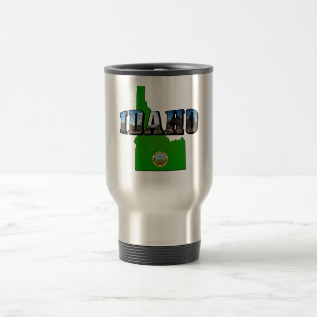 Mug De Voyage Idaho Carte, sceau et texte de l'image (Centre)