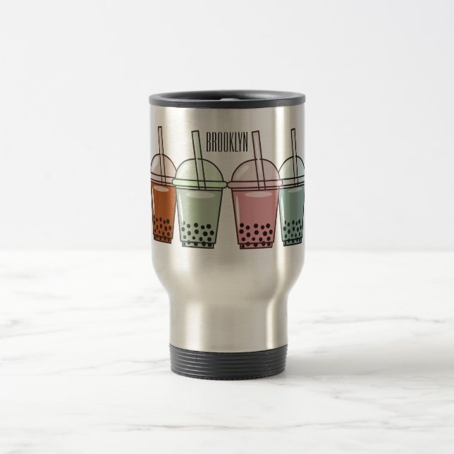 Mug De Voyage Illustration de dessin animé pour le thé de bulle (Centre)