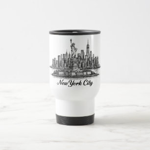Mug De Voyage Illustration de la ligne d'horizon de la ville de 
