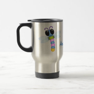 Mug De Voyage Illustration d'une libellule bleu et rose
