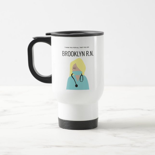 Mug De Voyage Illustration personnalisée Infirmière Merci (Gauche)