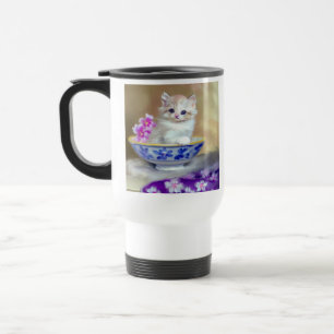 Mug De Voyage Illustration vintage de chaton blanc