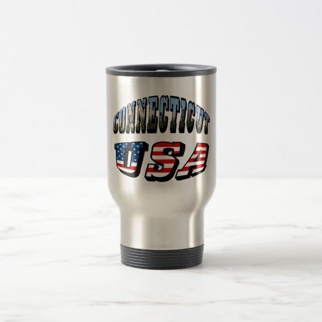 Mug De Voyage Image Connecticut et texte d'indicateur USA (Centre)