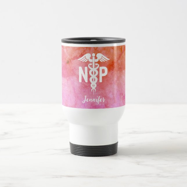 Mug De Voyage Infirmière Praticien NP Pink Orange Personnalisé (Centre)