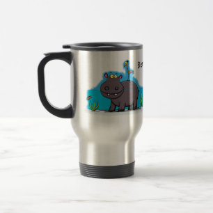 Mug De Voyage Ippopotame drôle mignon avec dessin animé d'oiseau