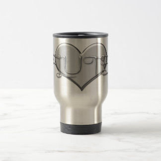 Mug De Voyage J'aime le coeur d'argent de cannelure