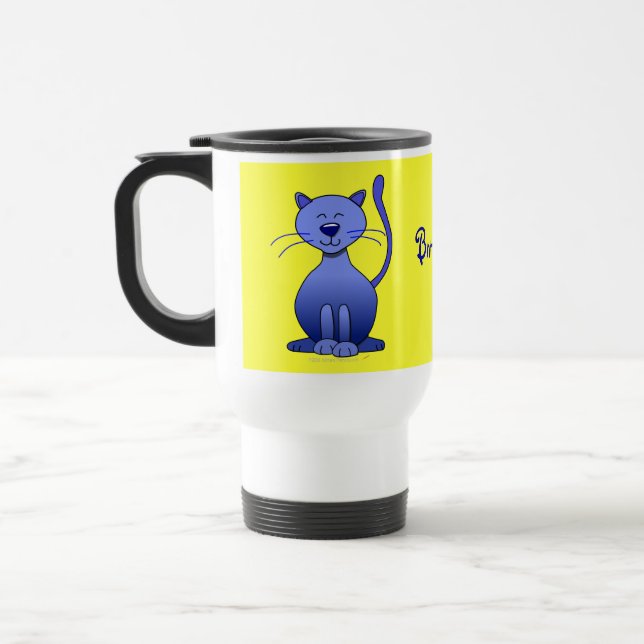 Mug De Voyage Jaune personnalisé par chat de sourire bleu (Gauche)