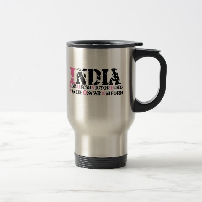 Mug De Voyage Je t'aime (alphabet phonétique) (Droit)